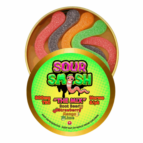 SOUR SMASH WORMS - THE MIX 8/pk (800mg THC)