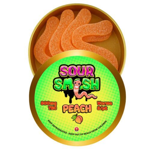 SOUR SMASH WORMS - PEACH 8/pk (800mg THC)