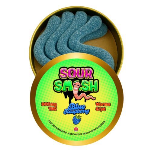 SOUR SMASH WORMS - BLUE RASPBERRY 8/pk (800mg THC)