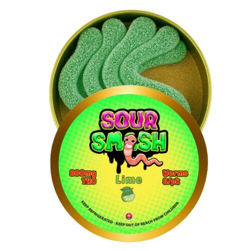 SOUR SMASH WORMS - LIME 8/pk (800mg THC)