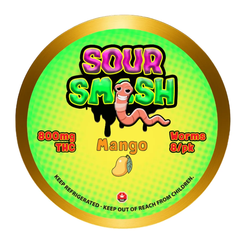 SOUR SMASH WORMS - MANGO 8/pk (800mg THC) - Image 3