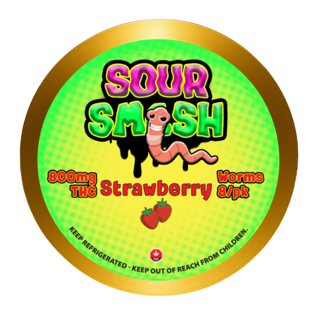 SOUR SMASH WORMS - STRAWBERRY 8/pk (800mg THC) - Image 3