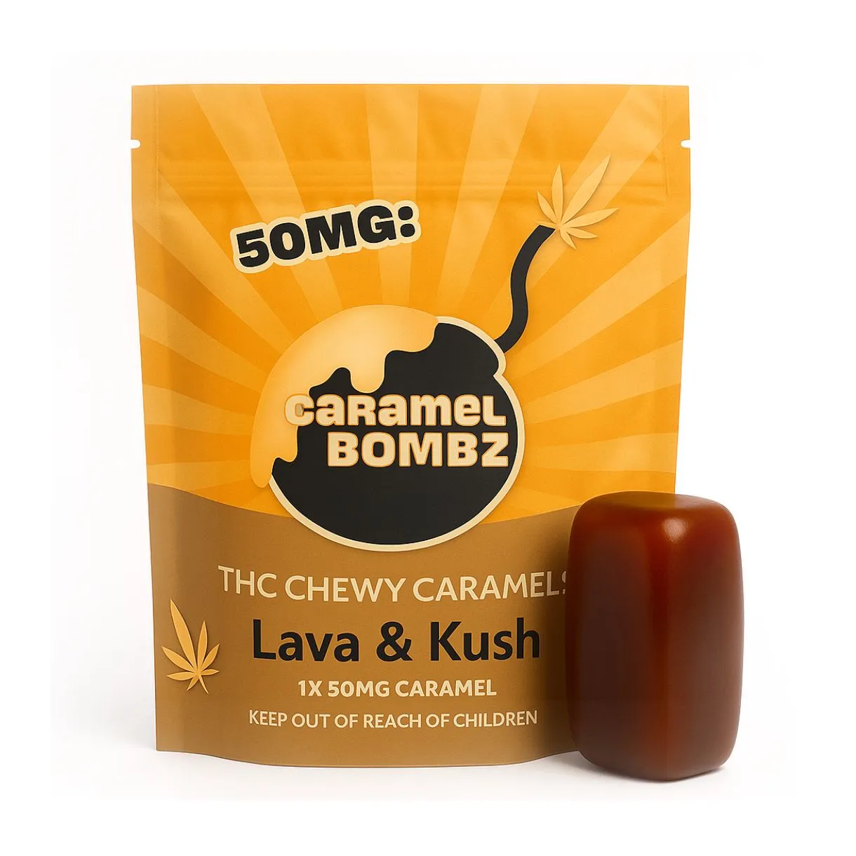 L&K CARAMEL BOMBZ SINGLE (50mg THC)