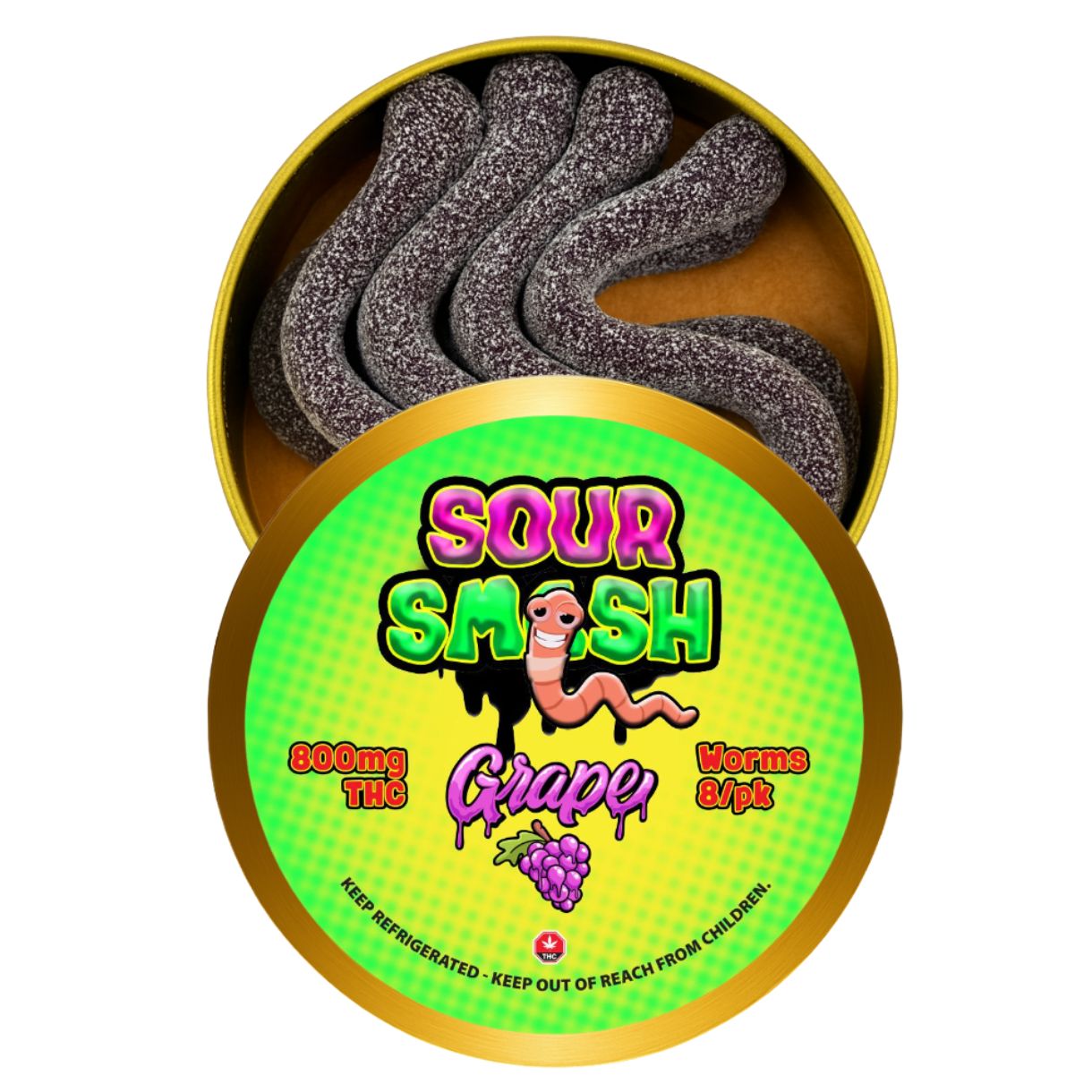 SOUR SMASH WORMS - GRAPE 8/pk (800mg THC)