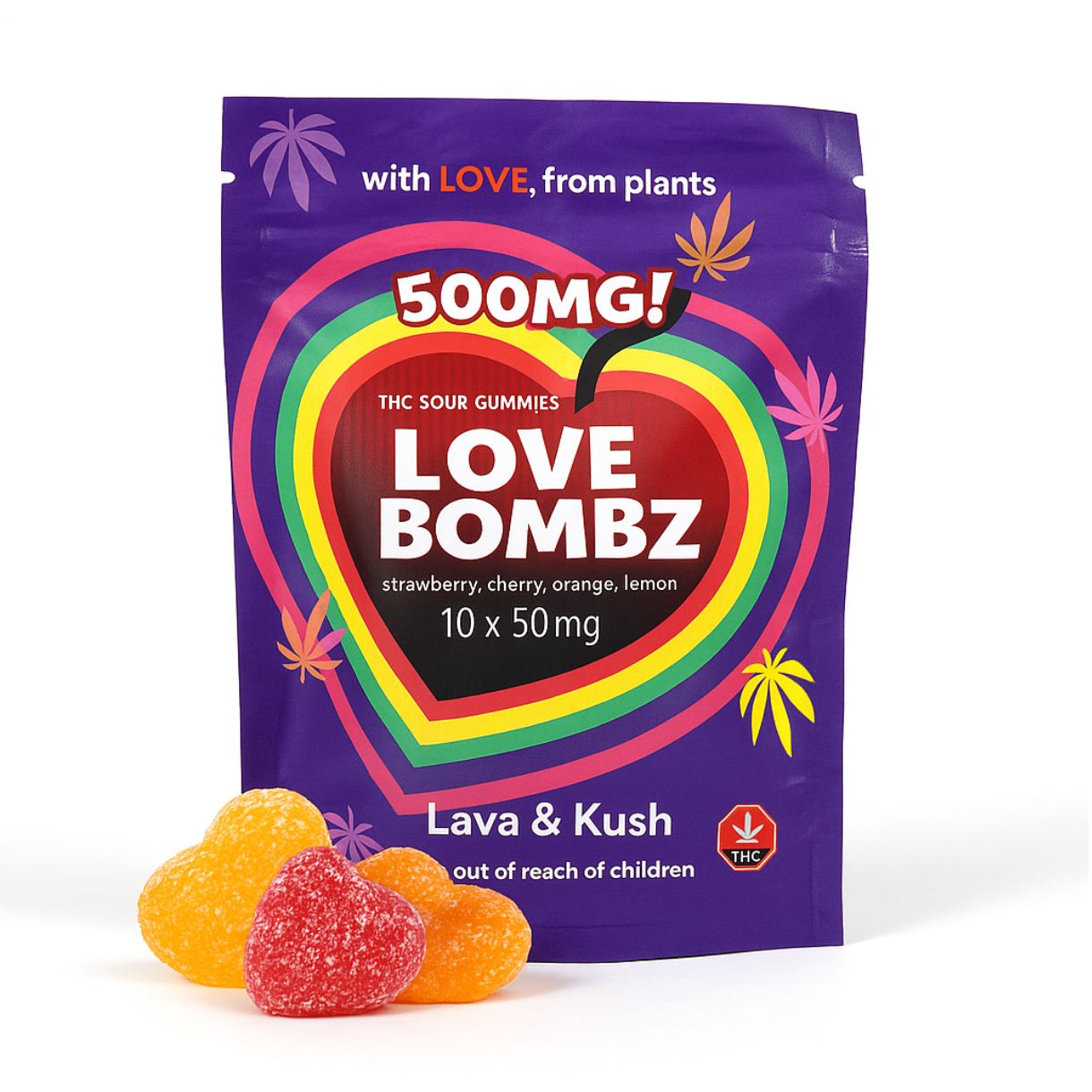 L&K LOVE BOMBZ GUMMIES 10/pk (500mg THC)