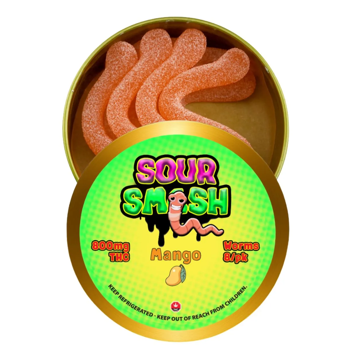 SOUR SMASH WORMS - MANGO 8/pk (800mg THC)