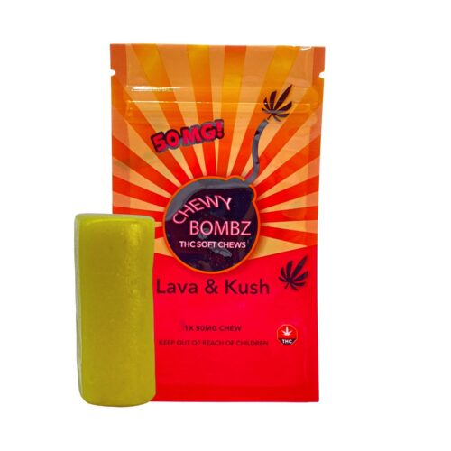 LAVA & KUSH CHEWY BOMBZ FRUIT CHEWS SINGLES (50mg THC) - LEMON
