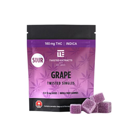 TWISTED EXTRACTS SOUR GRAPE SINGLES 16/pk - INDICA - (160mg THC)