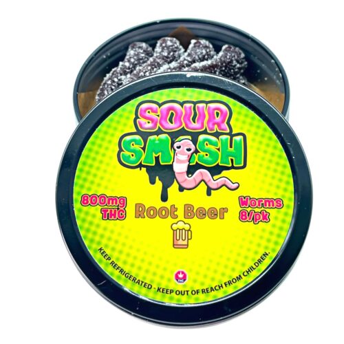 SOUR SMASH WORMS - ROOT BEER 8/pk (800mg THC)