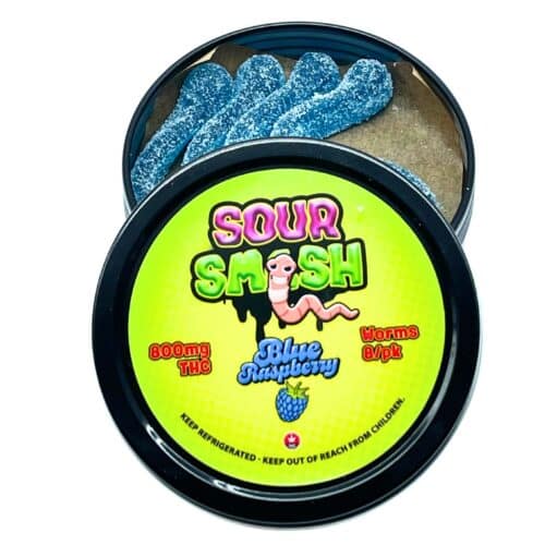 SOUR SMASH WORMS - BLUE RASPBERRY 8/pk (800mg THC)