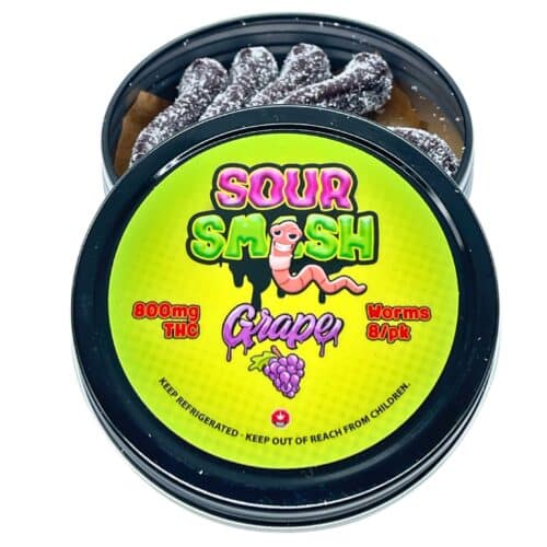 SOUR SMASH WORMS - GRAPE 8/pk (800mg THC)