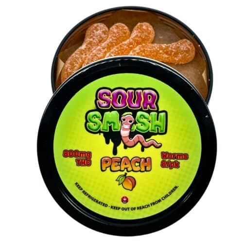 SOUR SMASH WORMS - PEACH 8/pk (800mg THC)