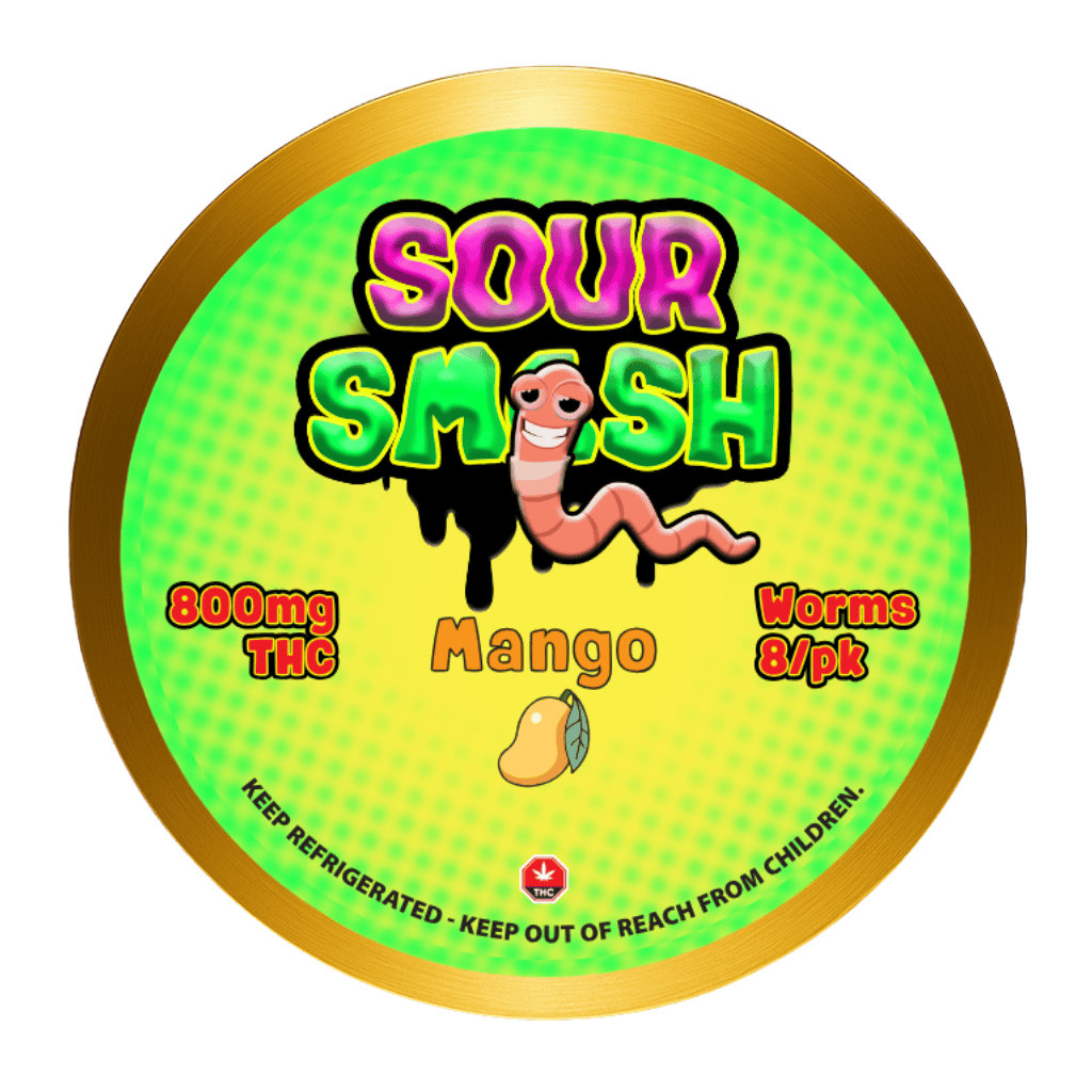 SOUR SMASH WORMS MANGO 800mg THC (8/pk) - Image 3