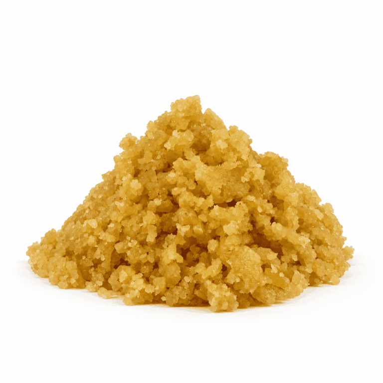 strawberry cough sugar wax cannabis concentrate on a white background