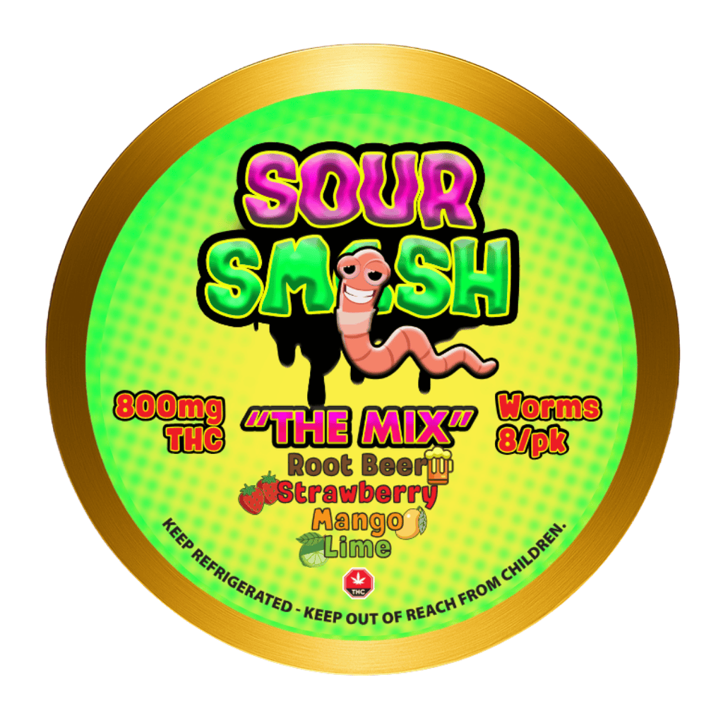 SOUR SMASH WORMS - THE MIX 8/pk (800mg THC) - Image 3