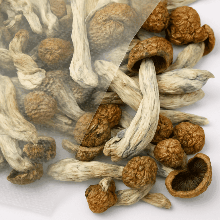 Makilla Gorilla magic mushrooms displayed on a white background, bulk mushroom product image