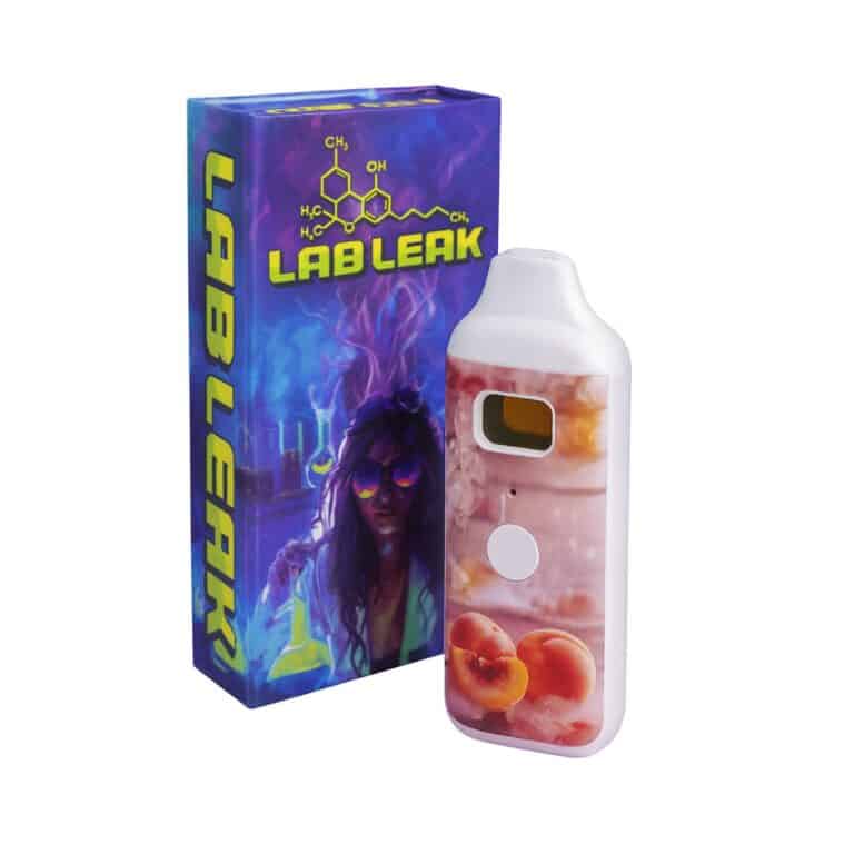 Lab Leak Thermo Peach Blast 2g premium THC vape pod with peach design packaging