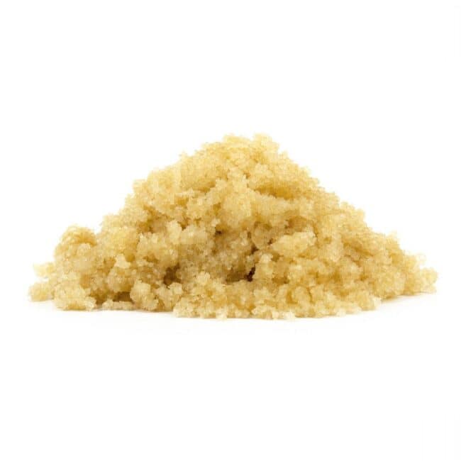MAC1 SUGAR WAX photographed on a crisp white background with visible crystal texture and natural depth