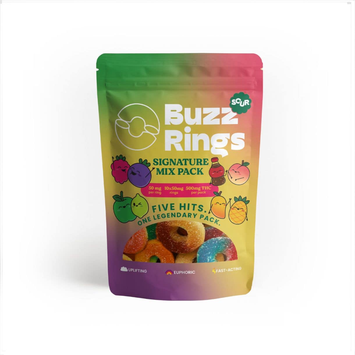Buzz Rings Signature Mix Pack 500mg THC edible rings packaging