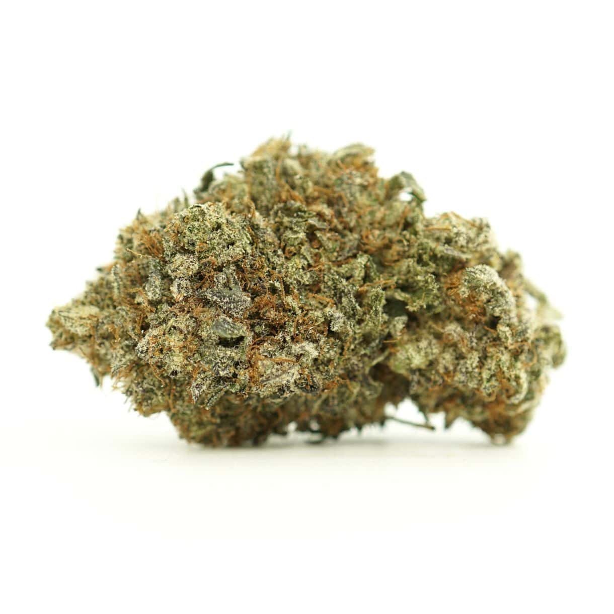 close-up image grapefruit haze of cannabis bud with frosty trichomes on a crisp white background