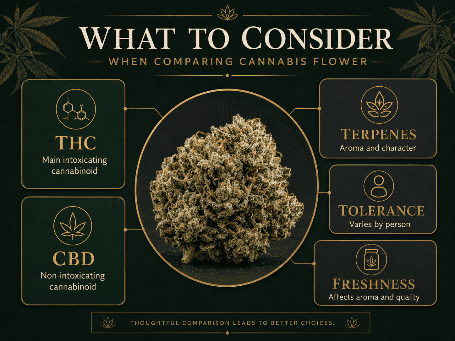 THC CBD terpenes and tolerance factors for cannabis flower education.
