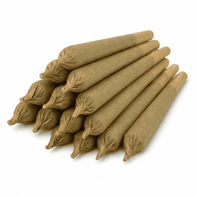 Cannabis pre-roll joints on a white background