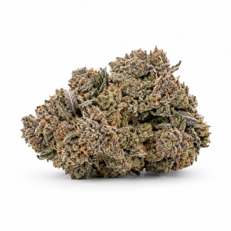 cherry bomb Image of cannabis bud with frosty trichomes on a crisp white background