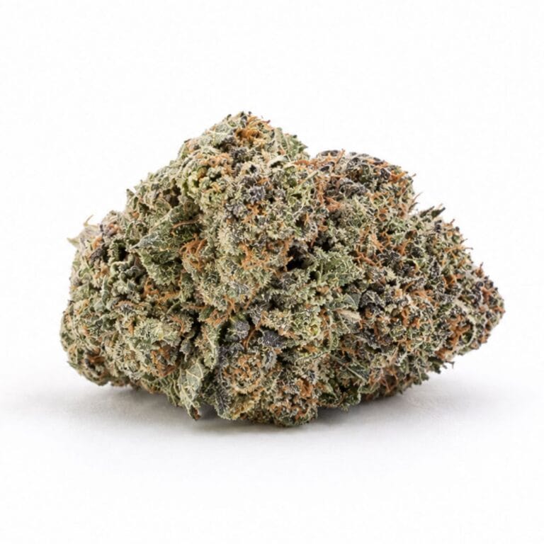 monkey glue Image of cannabis bud with frosty trichomes on a crisp white background