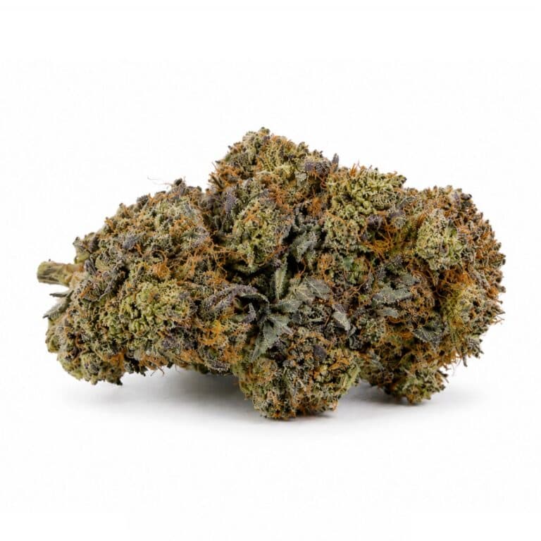 rockstar platinum Image of cannabis bud with frosty trichomes on a crisp white background