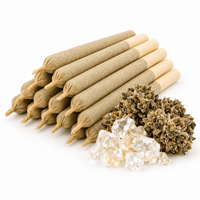 THCA Diamonds and Flower Infused Joint with cannabis flower and THCA diamonds