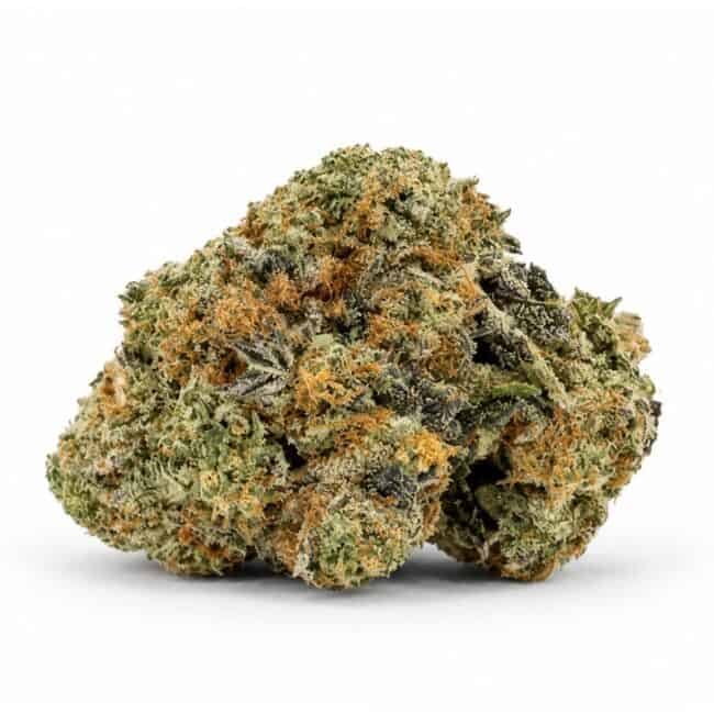 glitter bomb cannabis flower bud on a white background