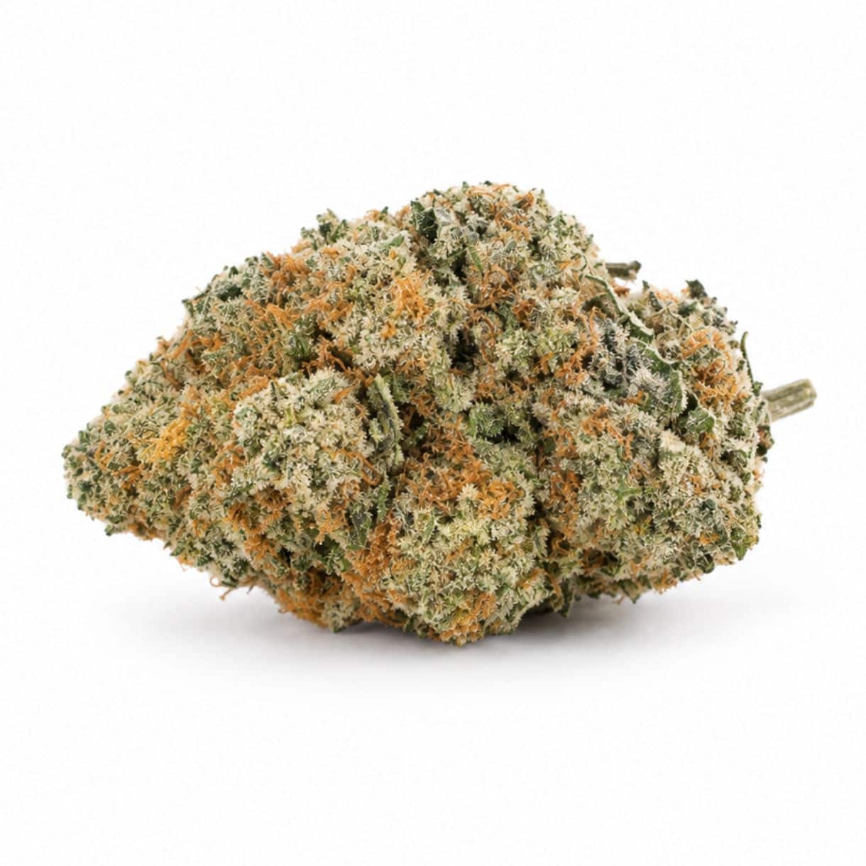 do si dos Image of cannabis bud with frosty trichomes on a crisp white background