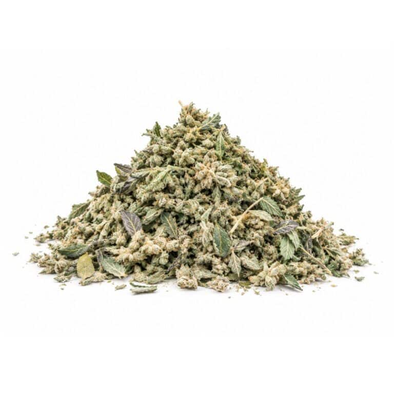 mac1 trim Image with cannabis trim on a crisp white background