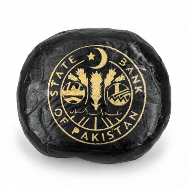 Rectangular pressed hash block featuring a dark marbled finish and embossed branding