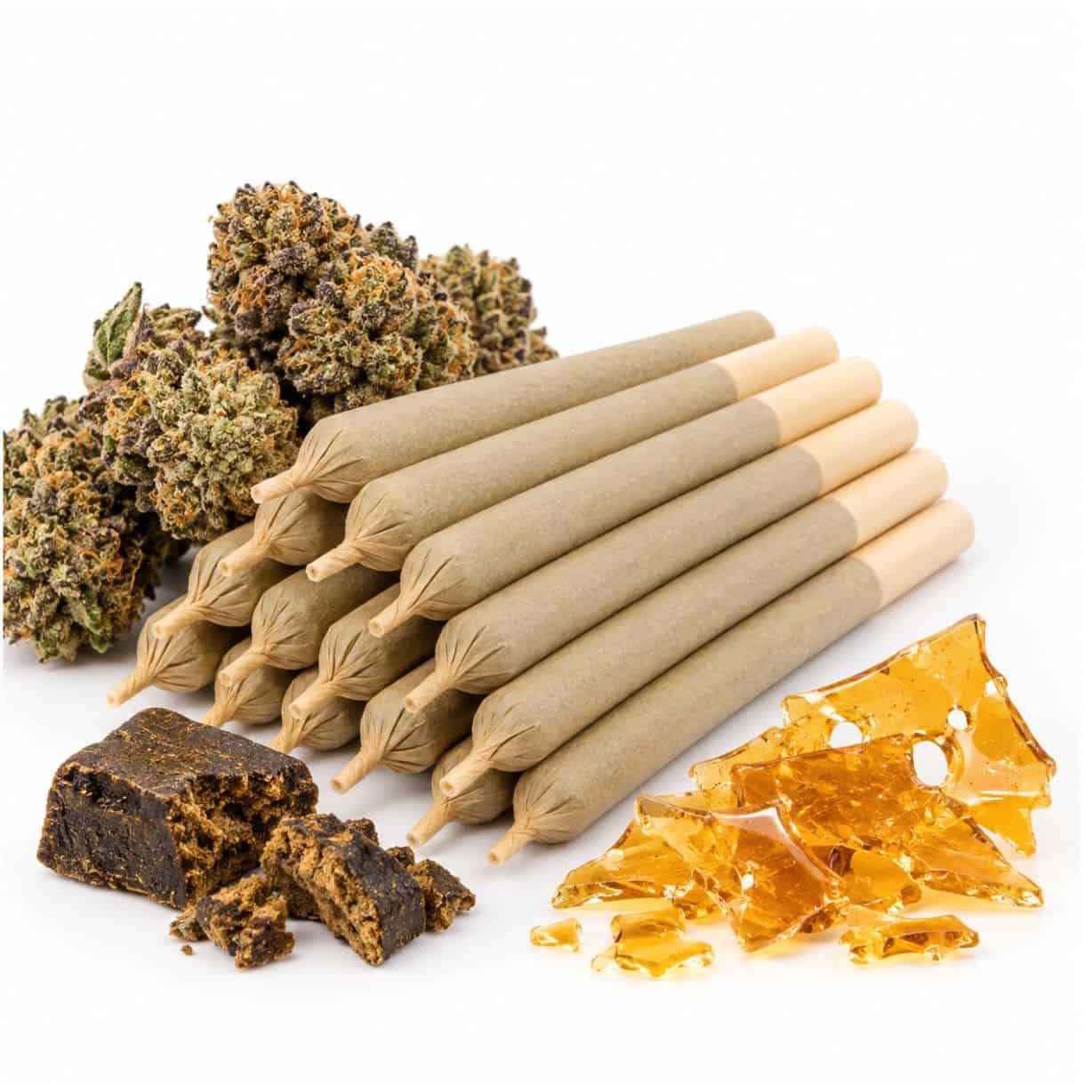 shatter hash and Flower Infused Joint with cannabis flower and kief