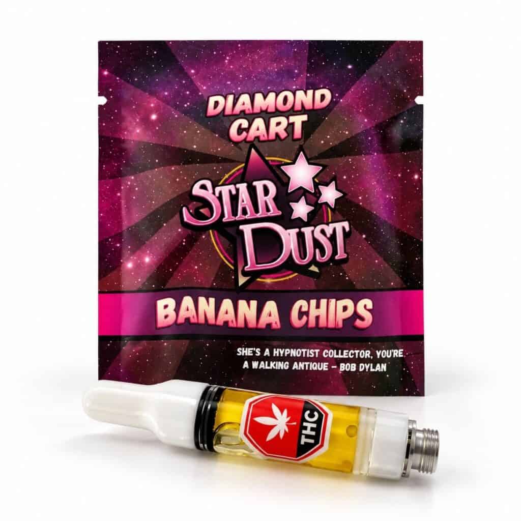 Star Dust banana chips Diamond Cart in retail packaging with 1 gram vape cartridge