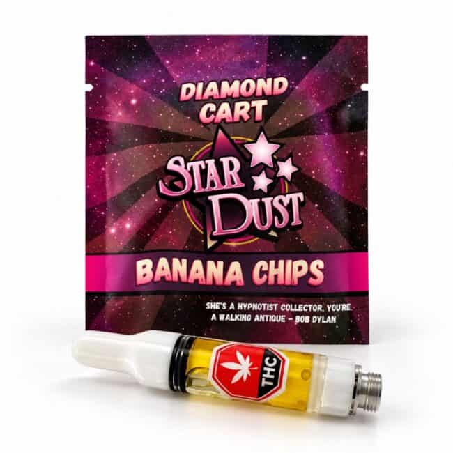 Star Dust banana chips Diamond Cart in retail packaging with 1 gram vape cartridge