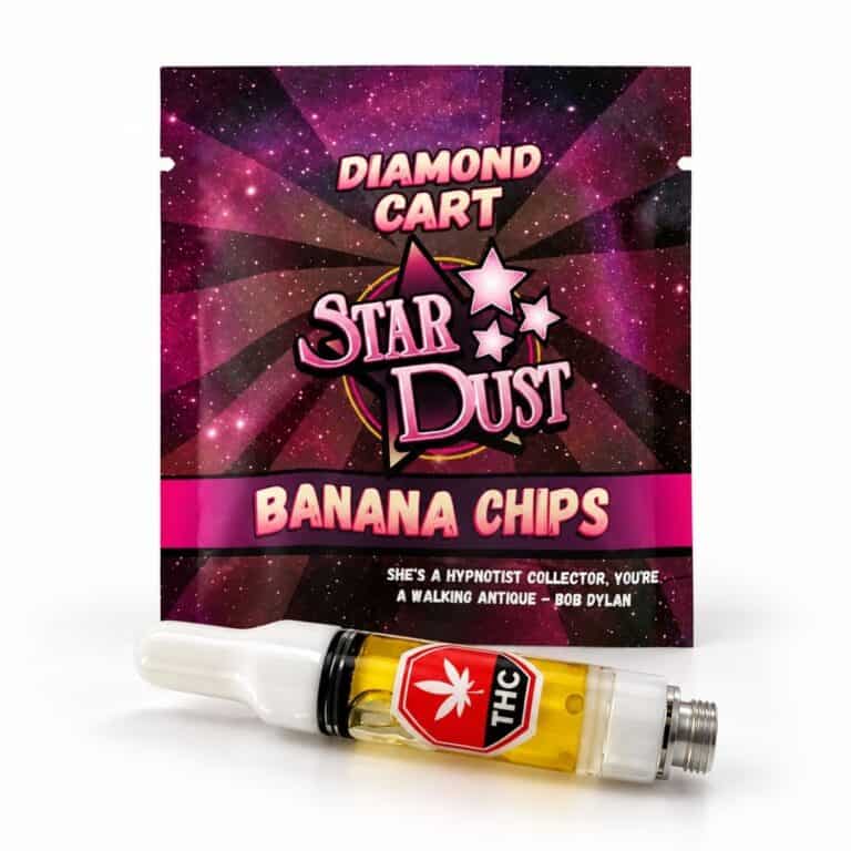Star Dust banana chips Diamond Cart in retail packaging with 1 gram vape cartridge