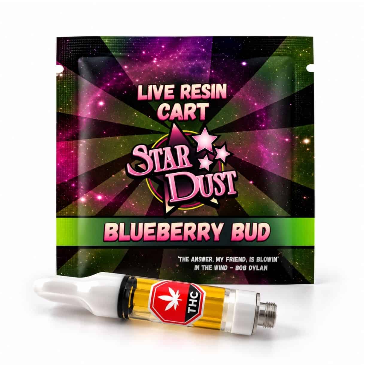Star Dust blueberry bud Live Resin Cart in retail packaging with 1 gram vape cartridge